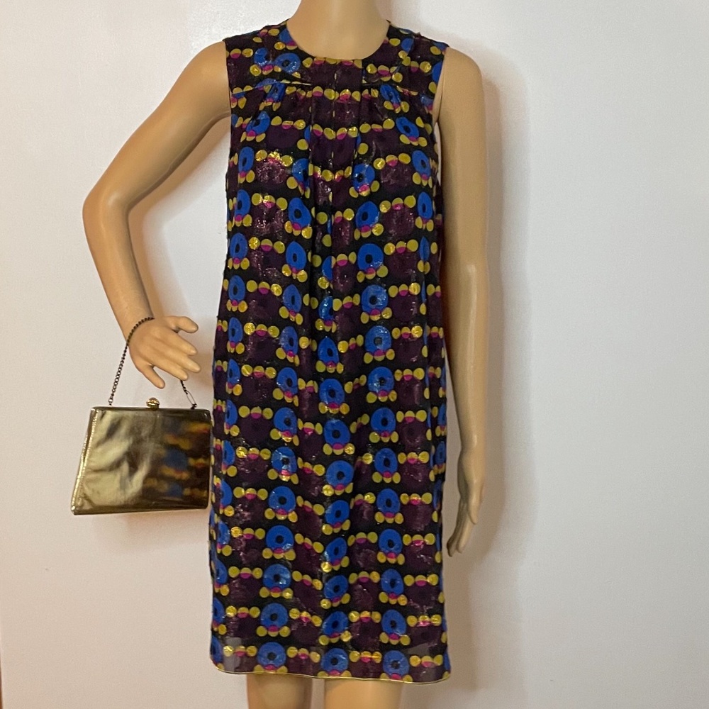 Anna Sui mod metallic graphic print shift dress!